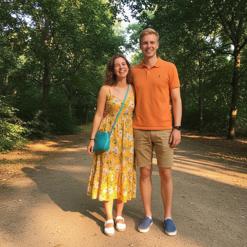 Two people in a park with the right person to be replaced