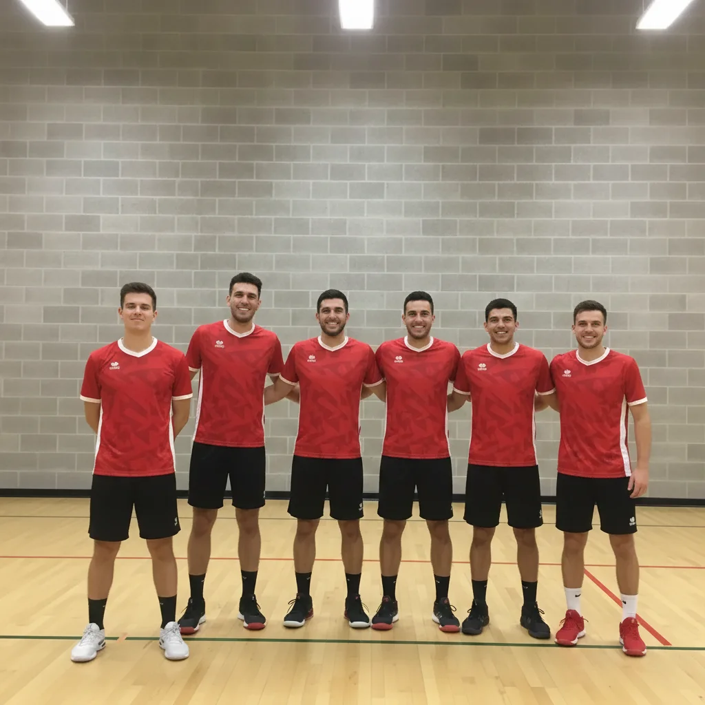 Same team photo with the leftmost athlete replaced with a better pose from the reference photo