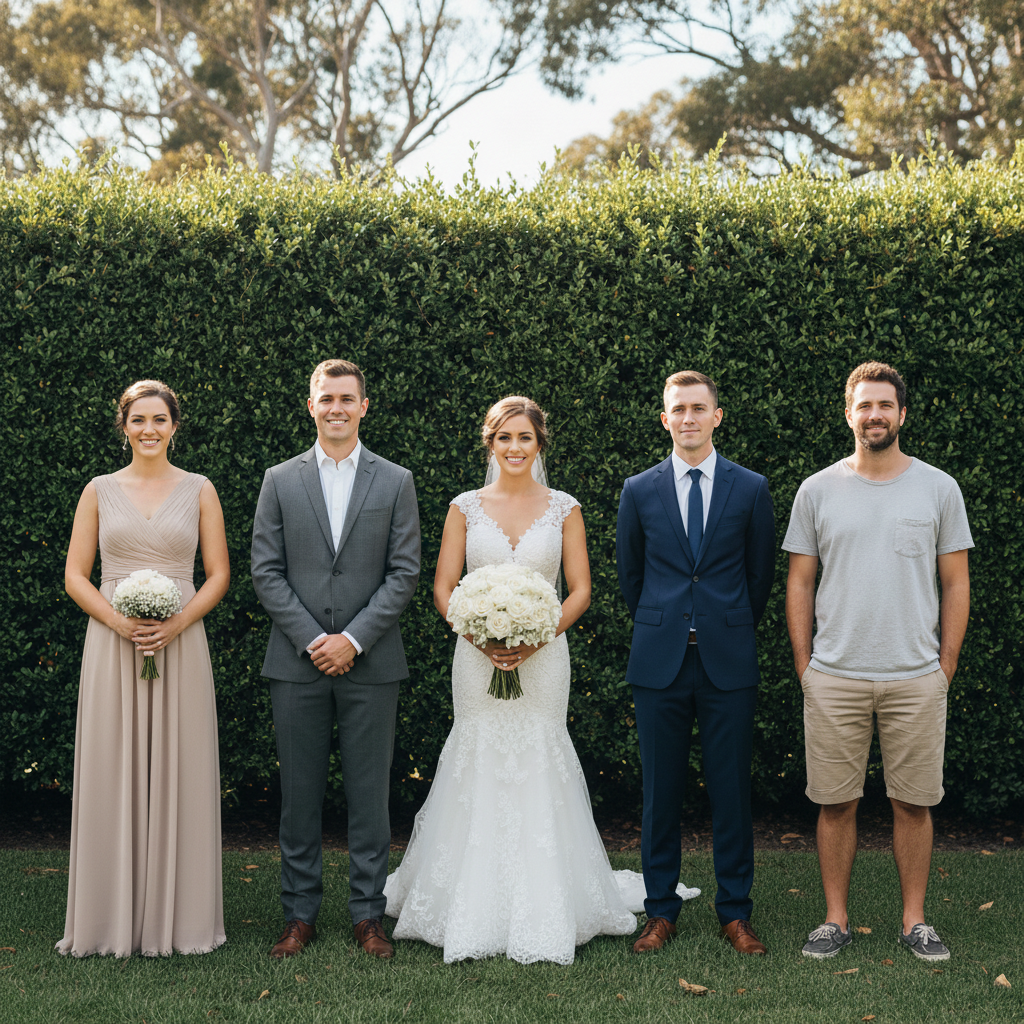 Same wedding party with different person on the right