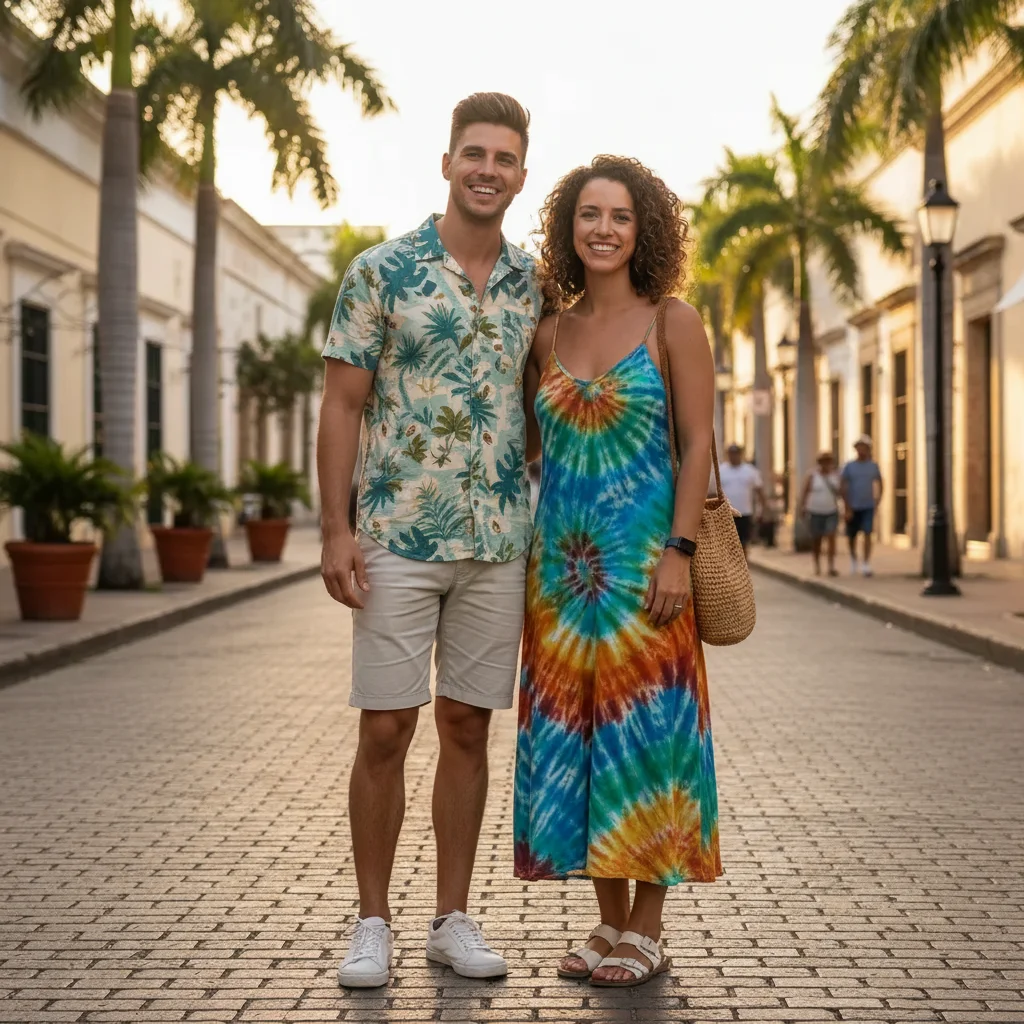 Same outdoor photo with the left person replaced by the reference person