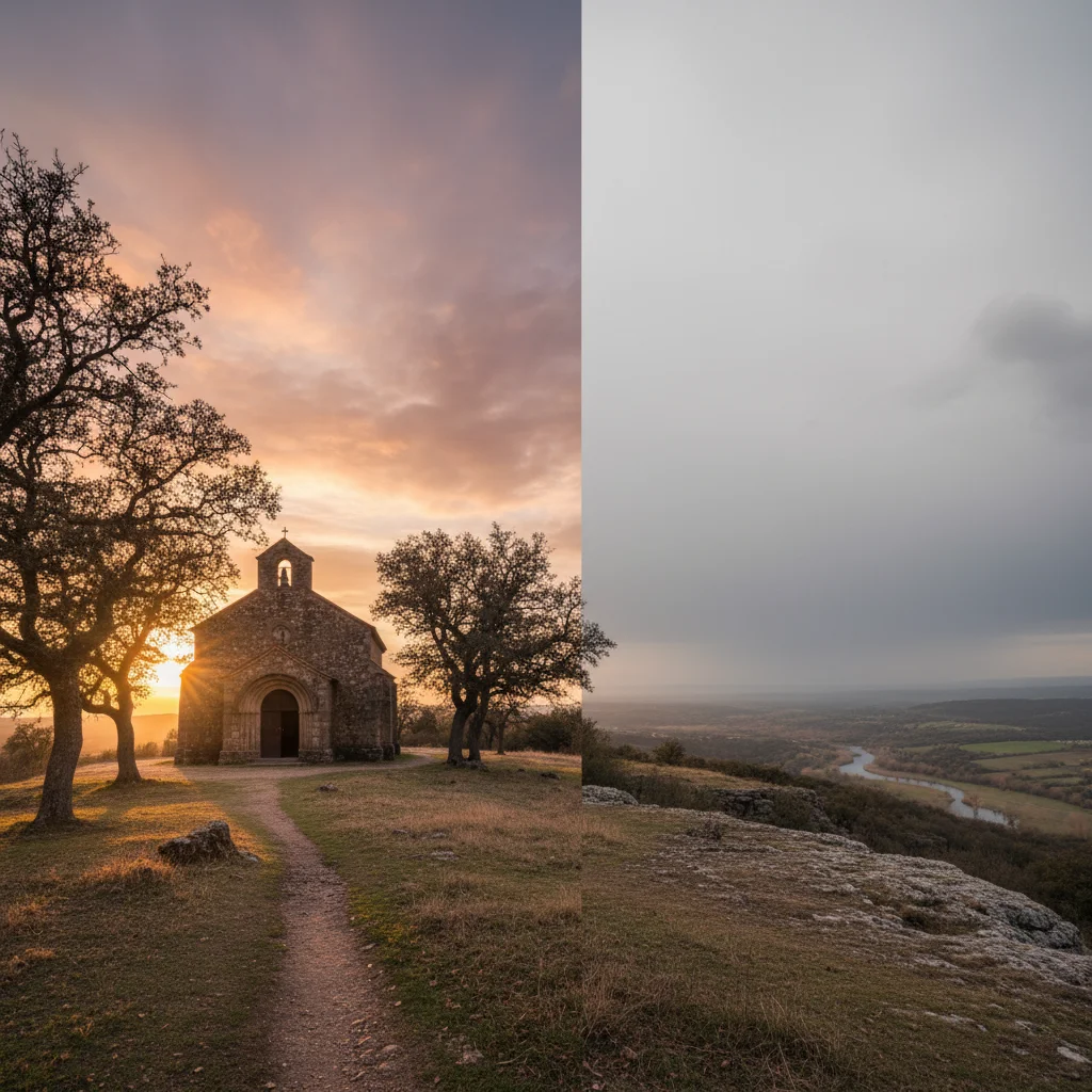 Mountain landscape with plain uninteresting sky