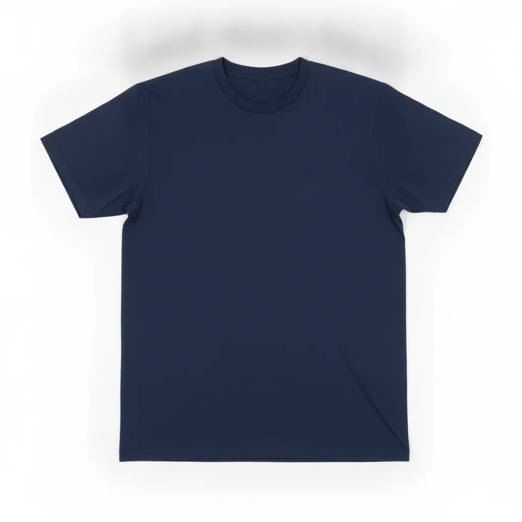Same navy t-shirt flat-lay with graphic removed and clean fabric showing