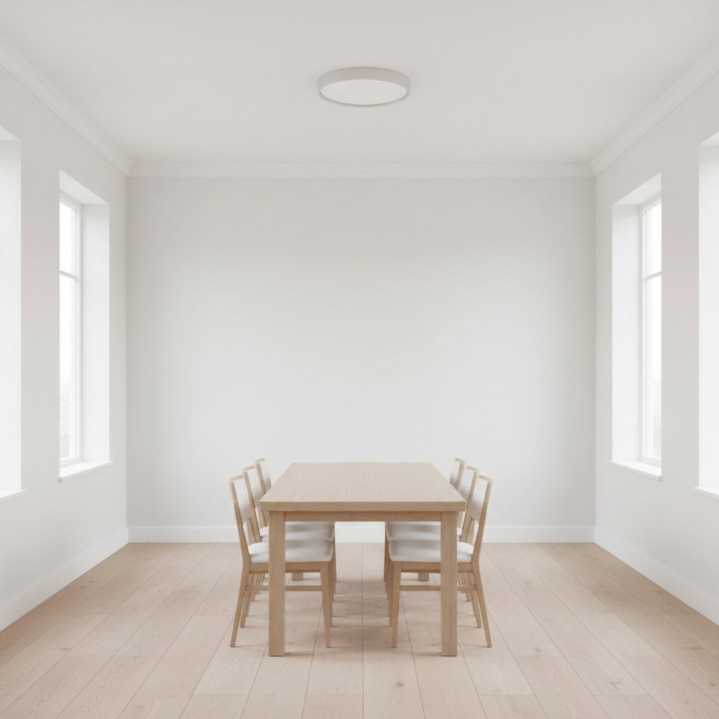 Dining room with all white walls