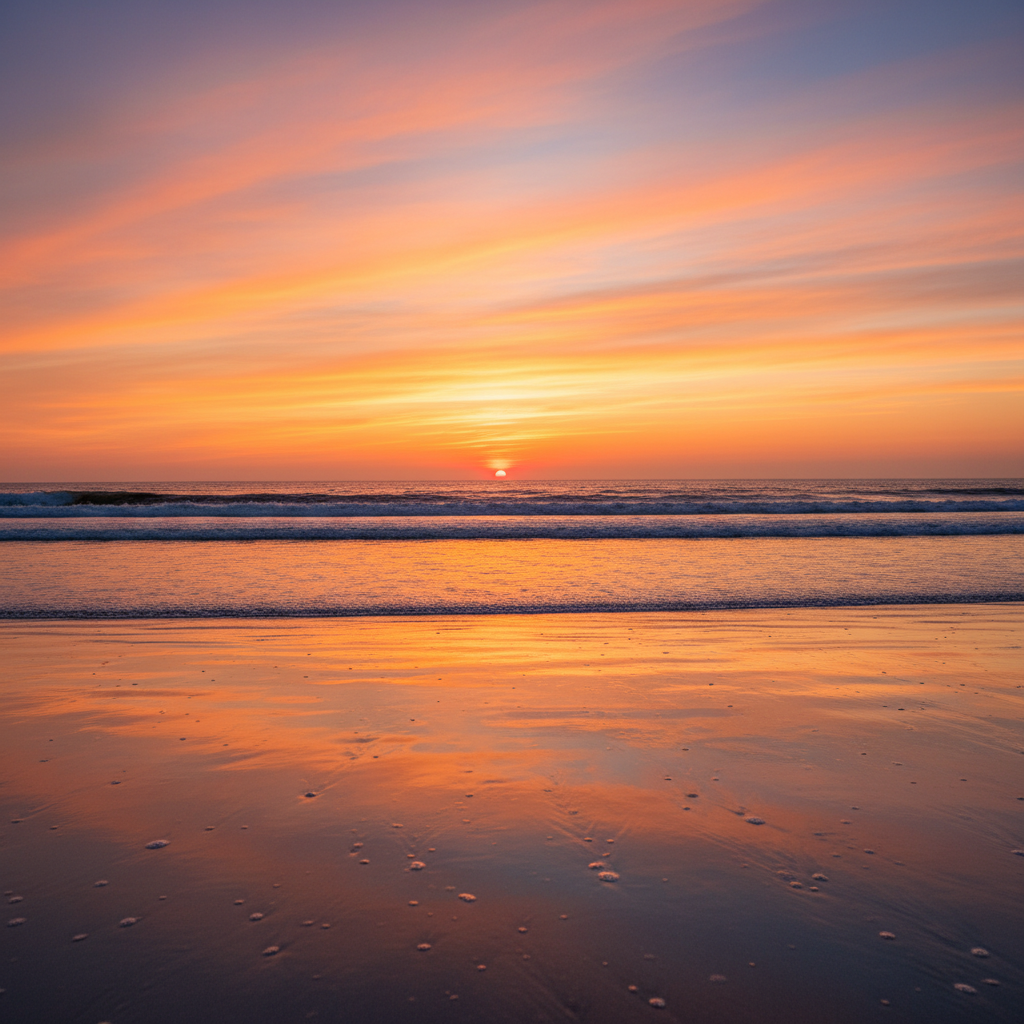 Horizontal beach sunset photo in 16:9 landscape format