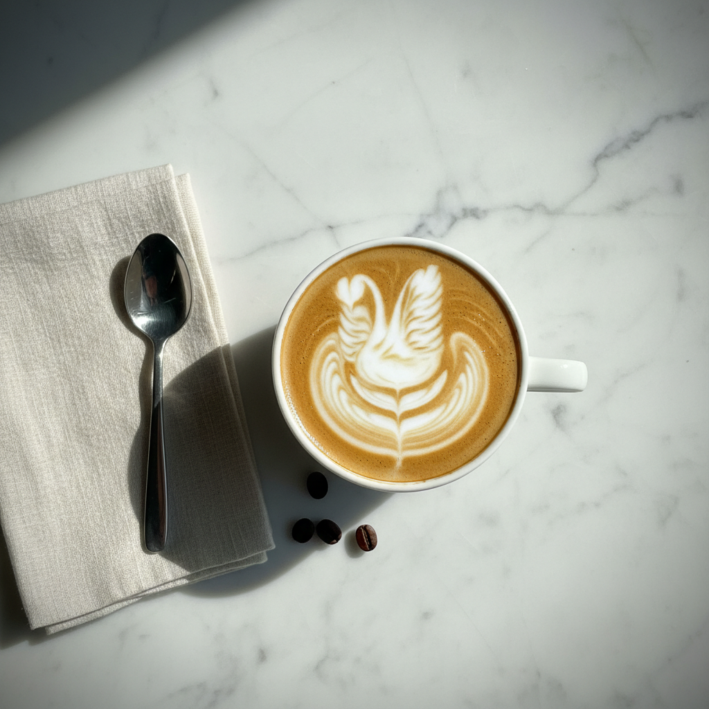 Square Instagram photo of latte on marble surface