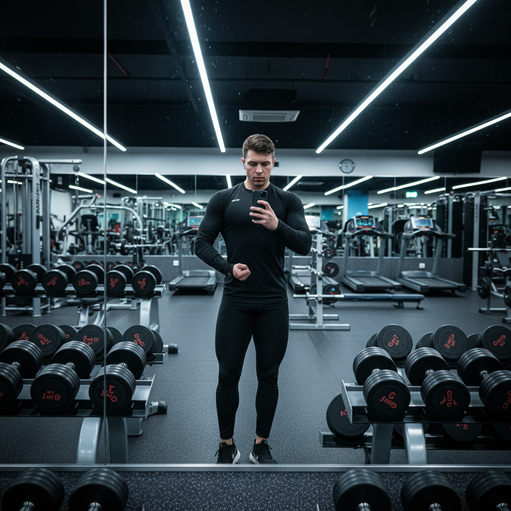 Gym selfie with tight framing and minimal headroom