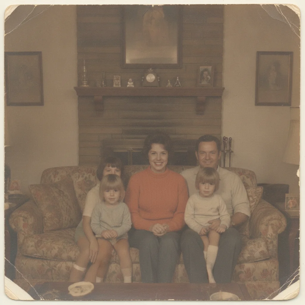 Old photo darkened by soot and smoke discoloration