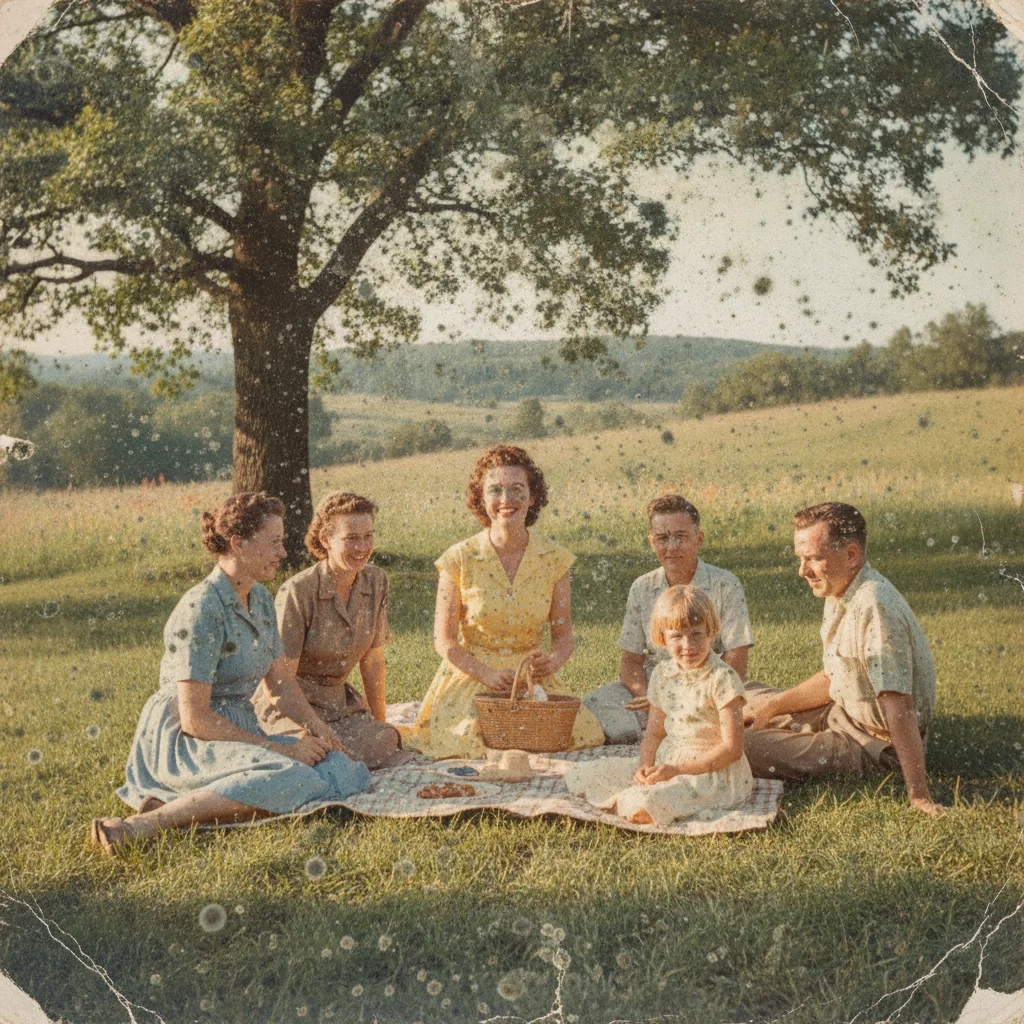 Old photo with mold spots scattered across the print