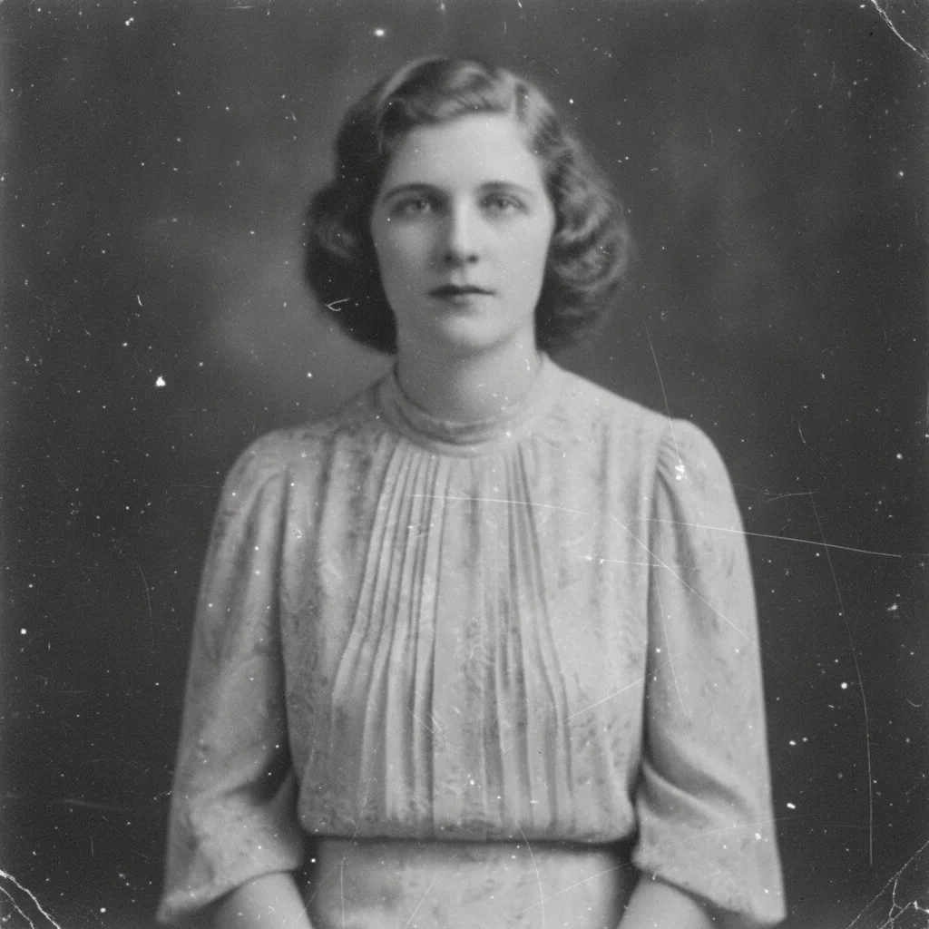 Old black and white studio portrait covered in white dust specks and faded flat