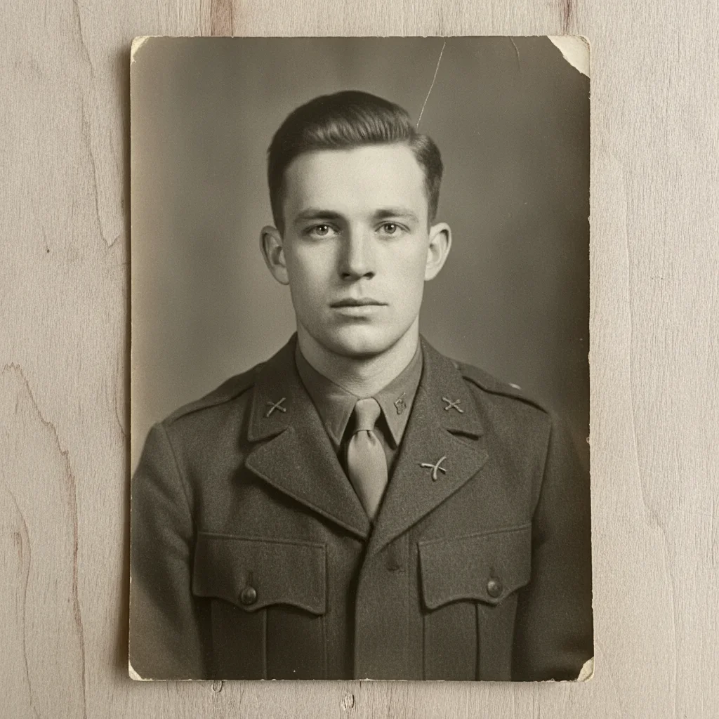 Military portrait restored with natural contrast and legible uniform detail