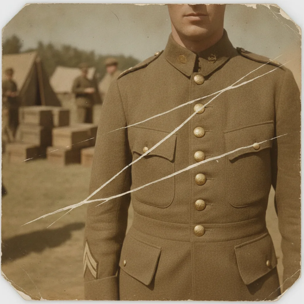Military photo with scratches across the uniform