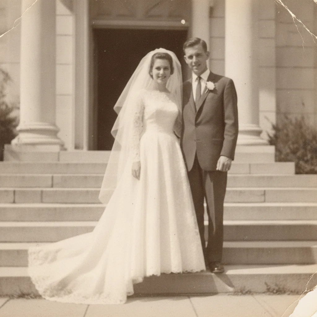 Faded old wedding portrait photo