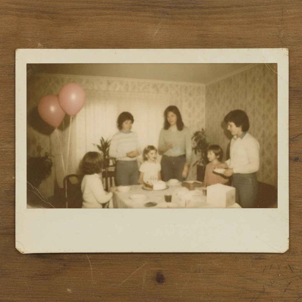 Faded polaroid with a yellow-brown color shift