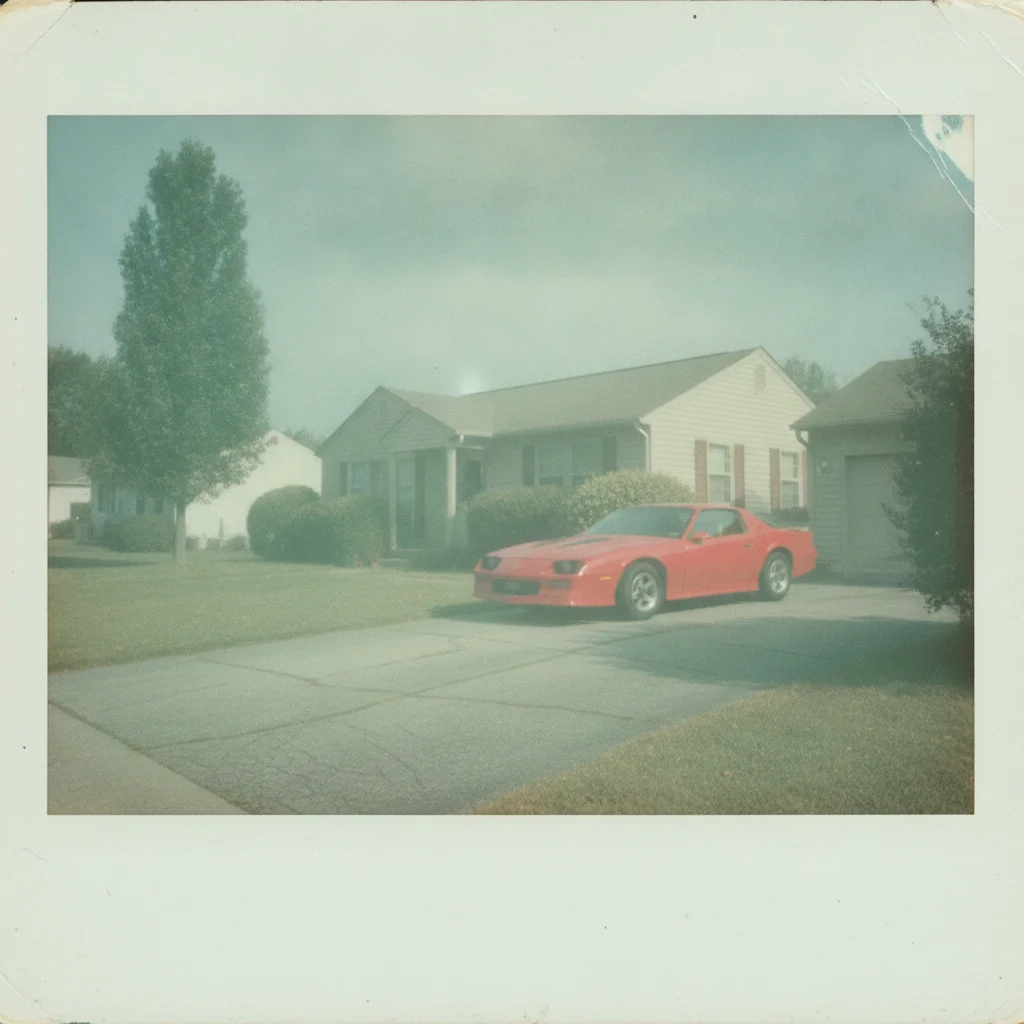 Faded polaroid with a greenish tint and soft focus