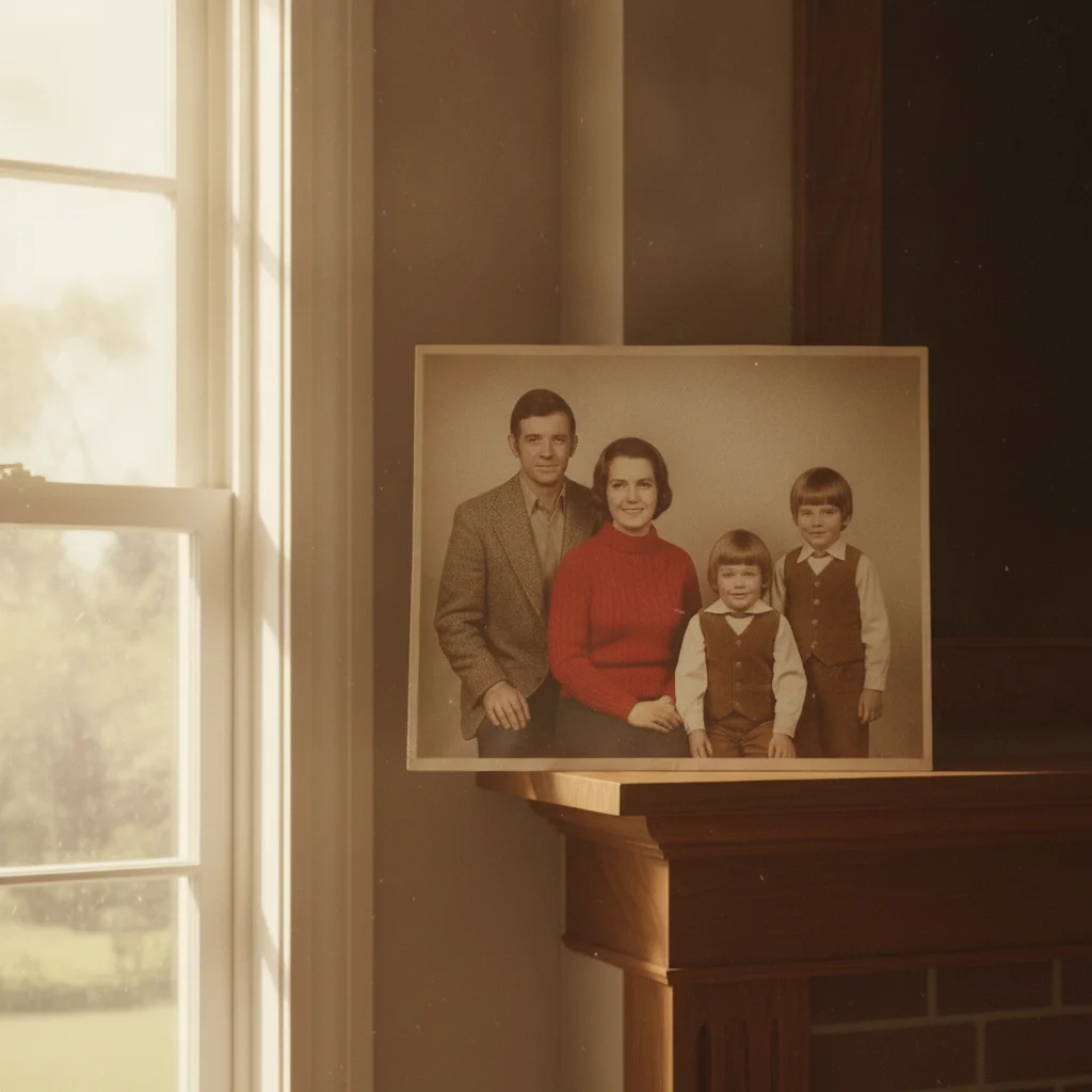 Family portrait photo restored with the tear repaired
