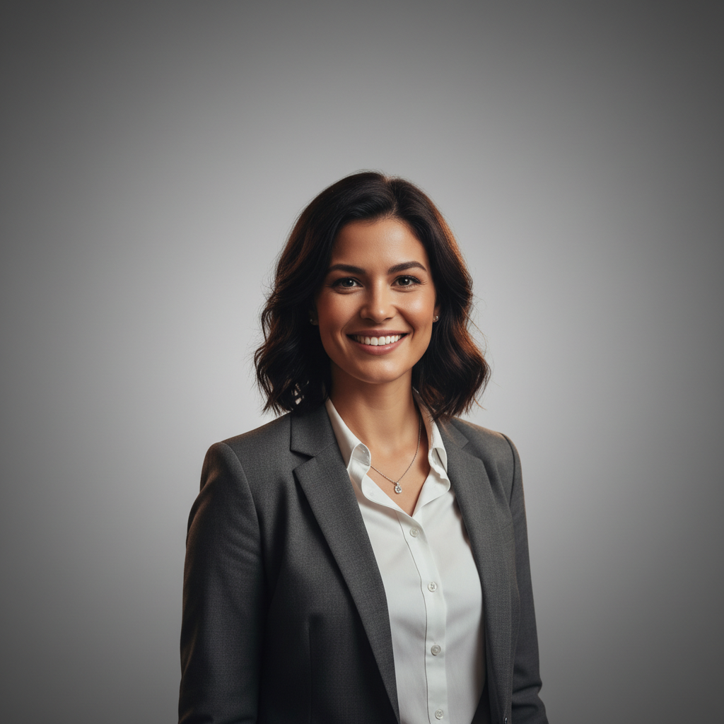 Professional CV photo with clean gray background