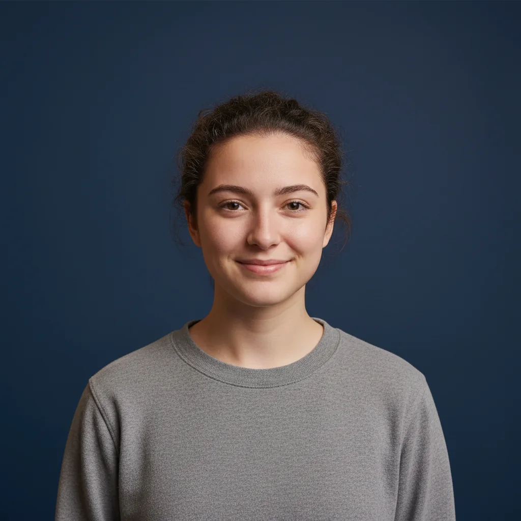 Same student with clean solid blue background