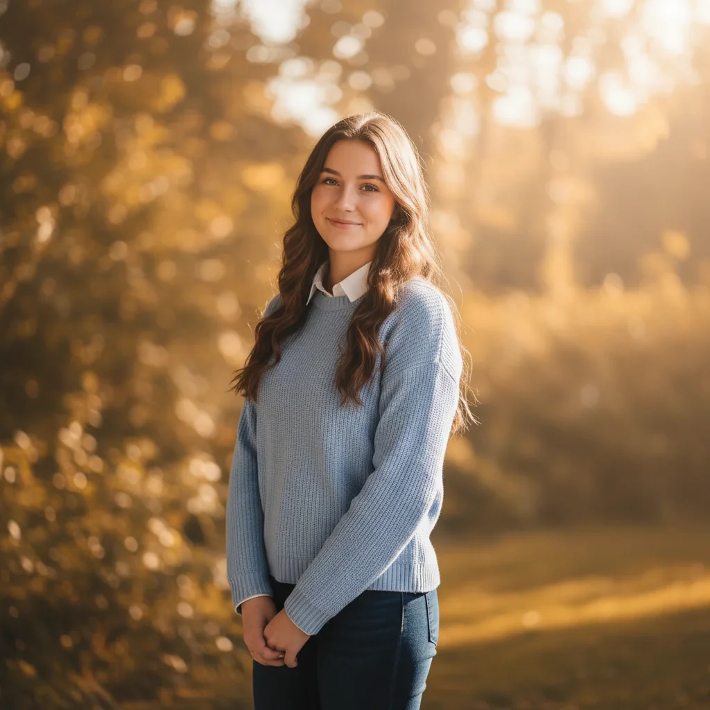 Same senior with beautiful autumn forest background