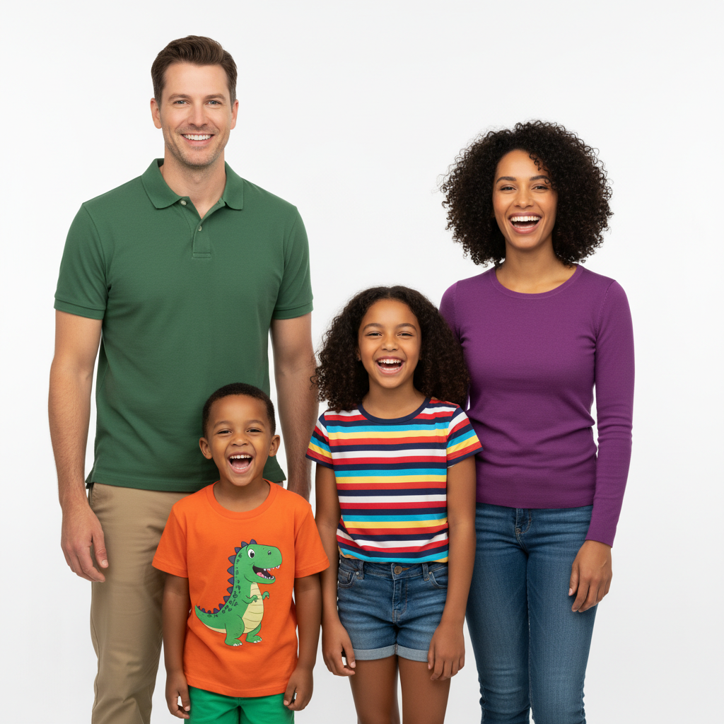 Family of four posing together