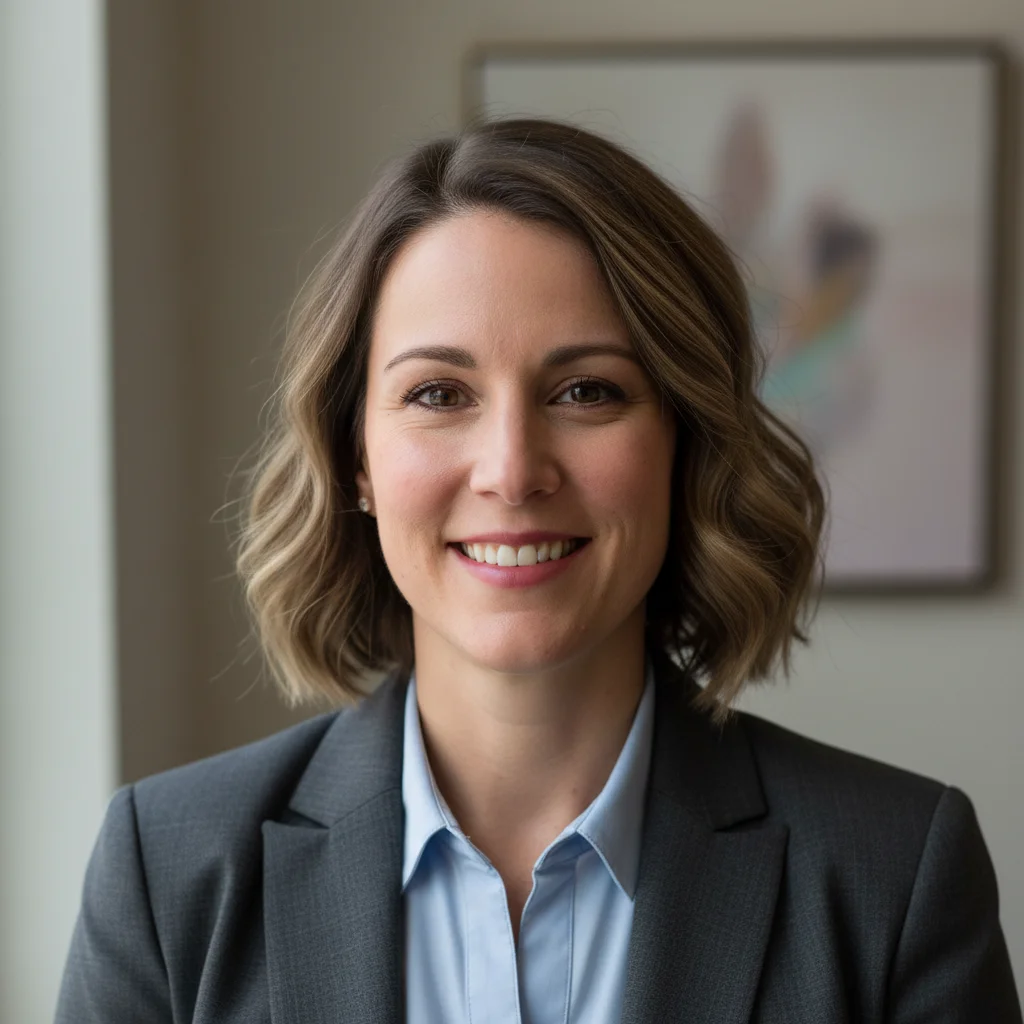 Business headshot with visible skin texture and shine