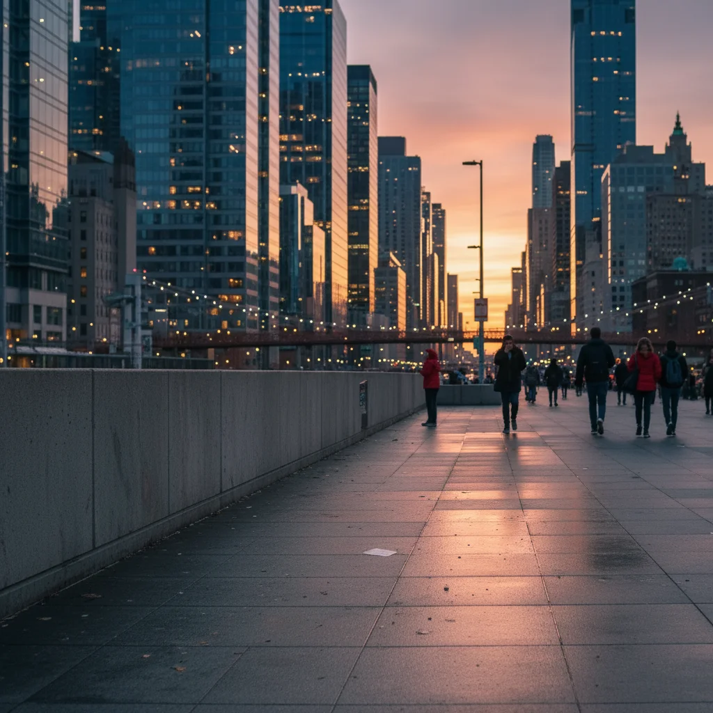 Same street photo with trash removed, clean sidewalk