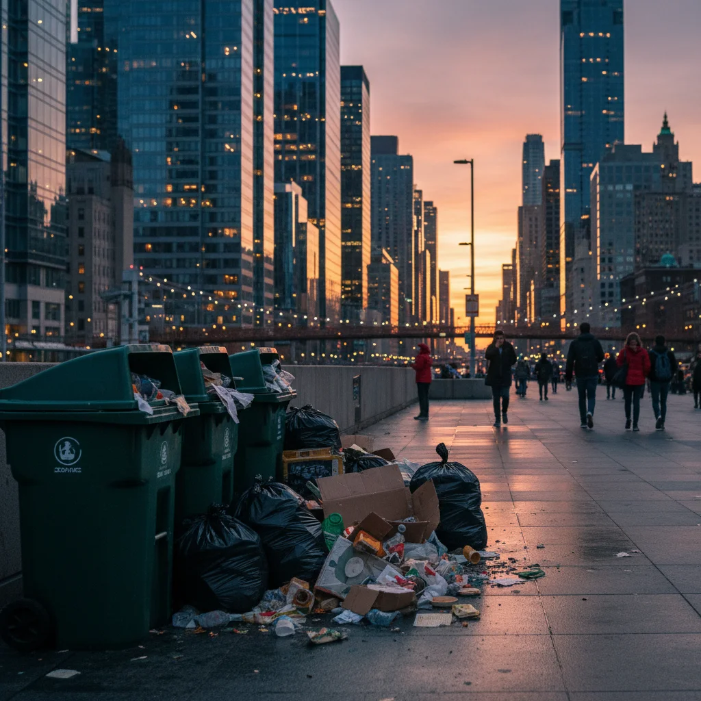 City street photo with ugly trash bins on left