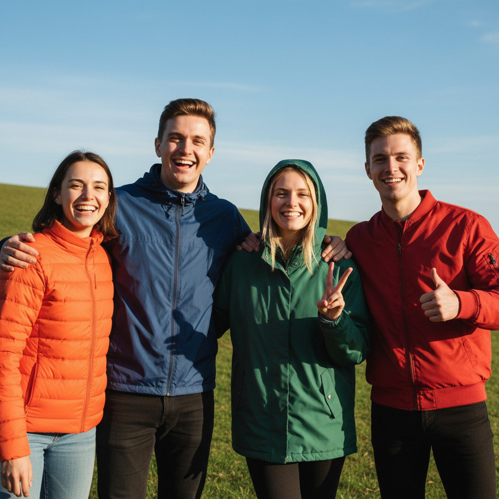 Four friends posing together outdoors