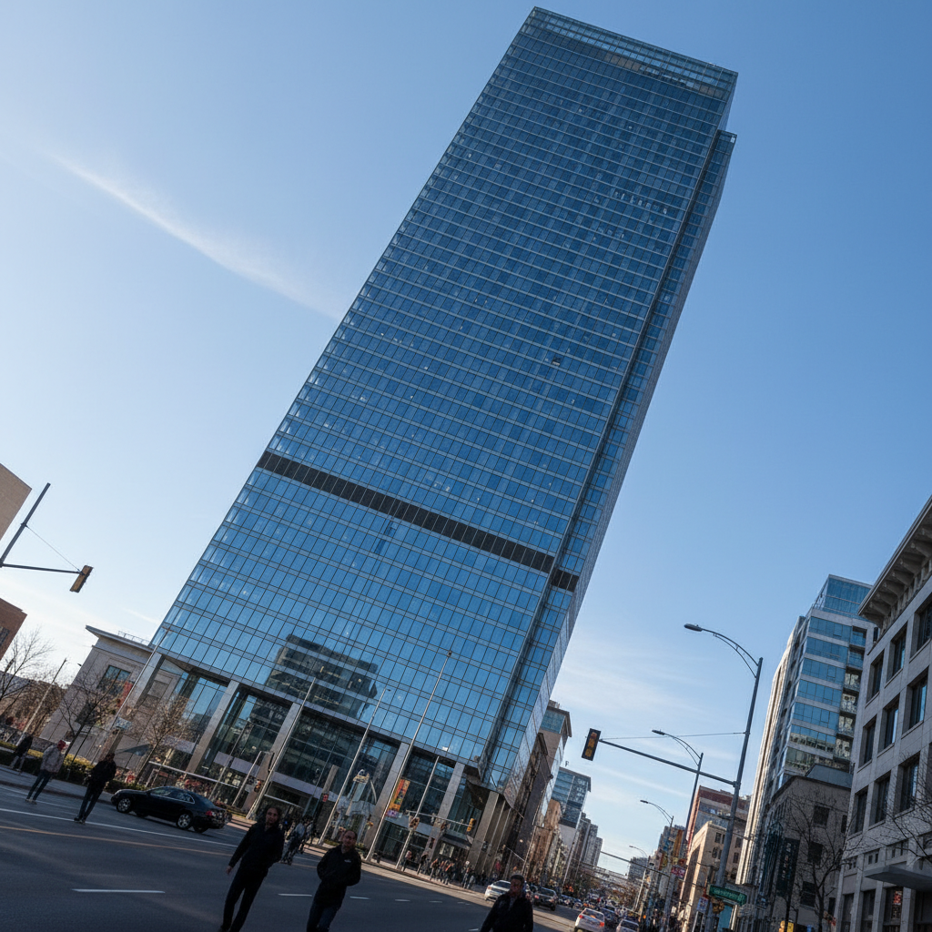 Building photo with leaning perspective