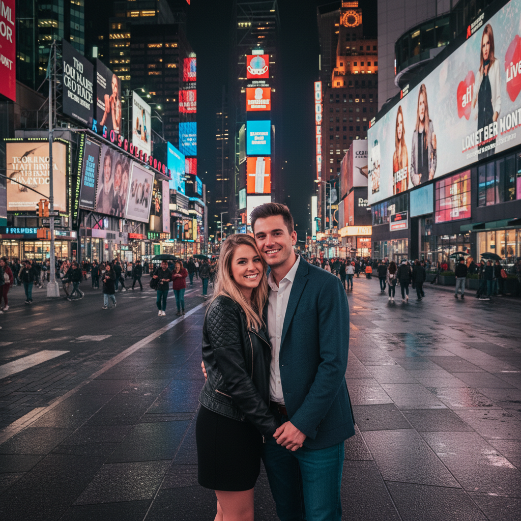 Same photo with entire crowd removed, just couple and billboards