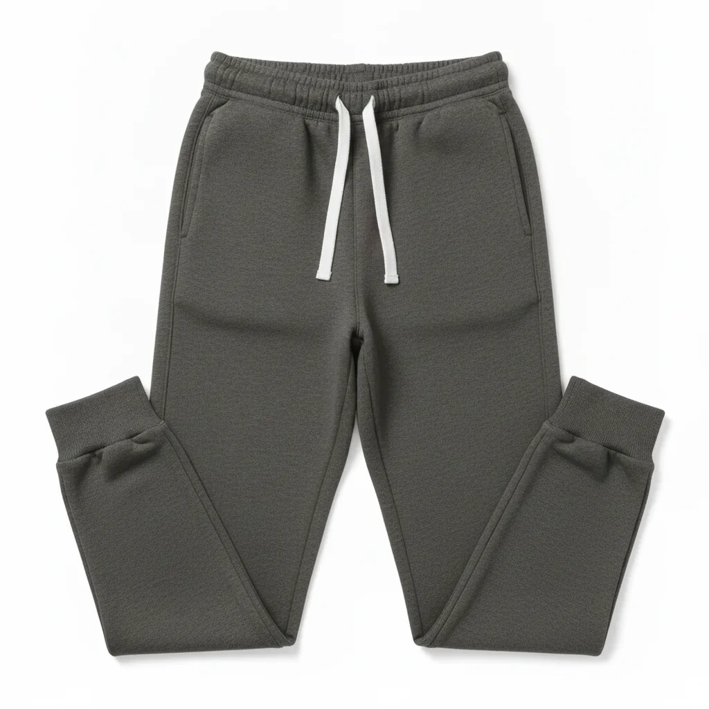 Same joggers in charcoal grey with all construction details preserved