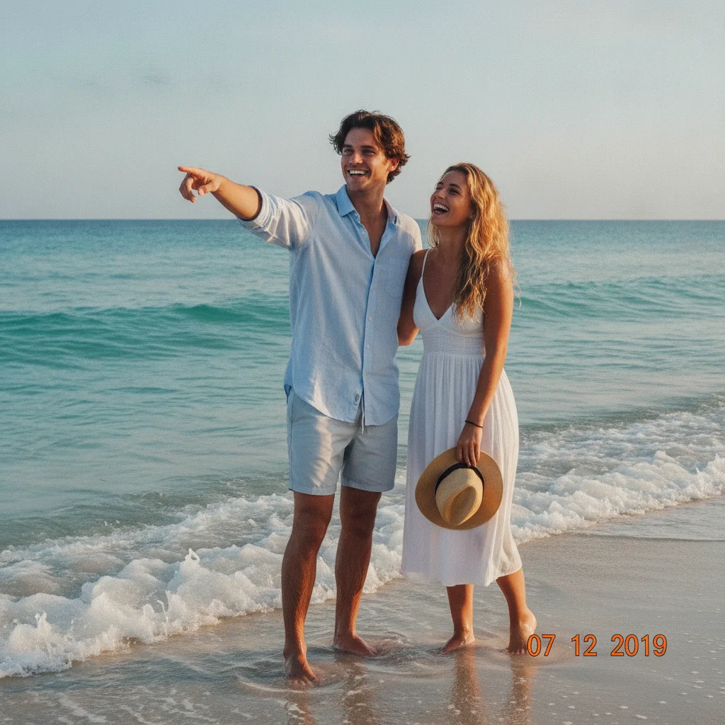 Seaside photo of two people with a white date caption in the lower-right corner