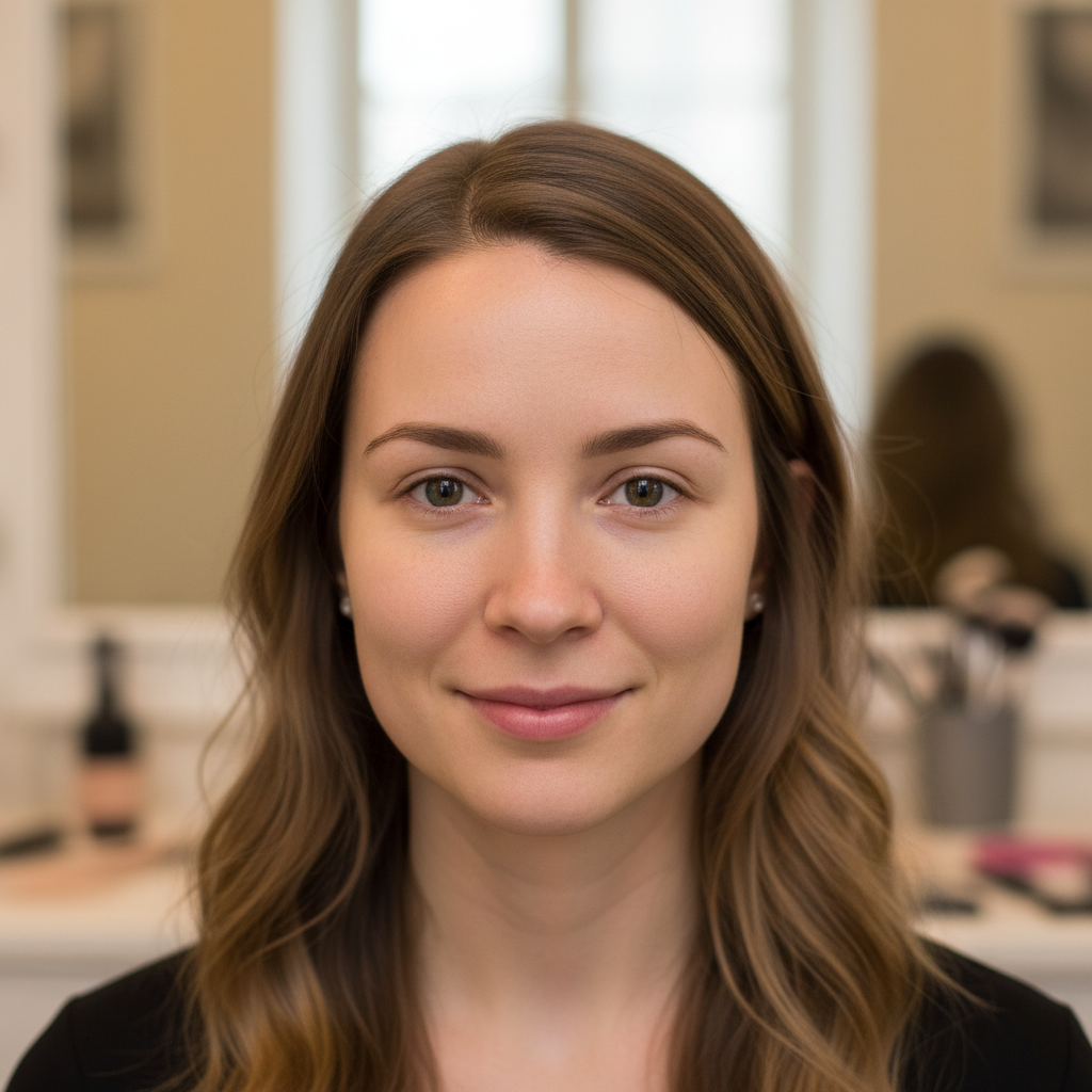 Bare-face portrait of woman with no makeup in natural lighting