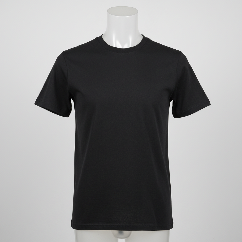 Plain black t-shirt on headless mannequin with no print