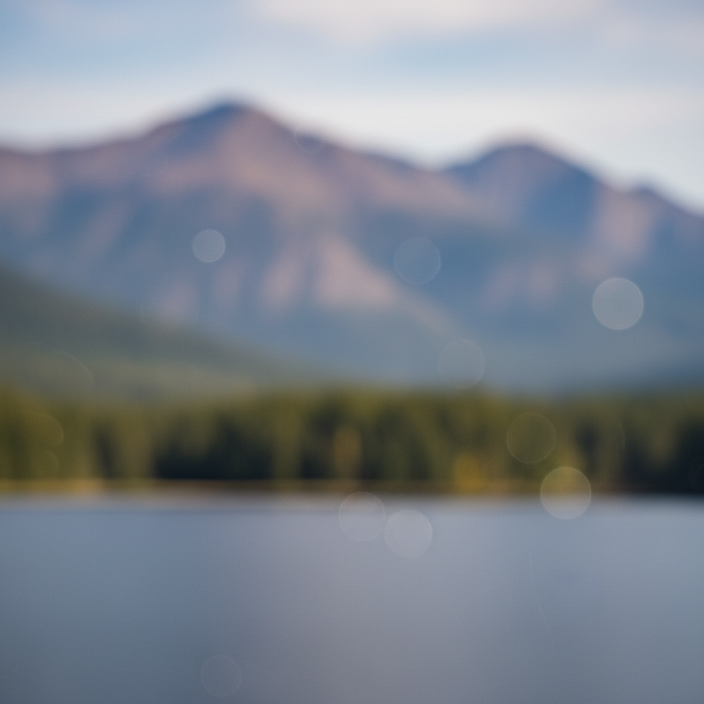 Blurry landscape with soft mountains and lake