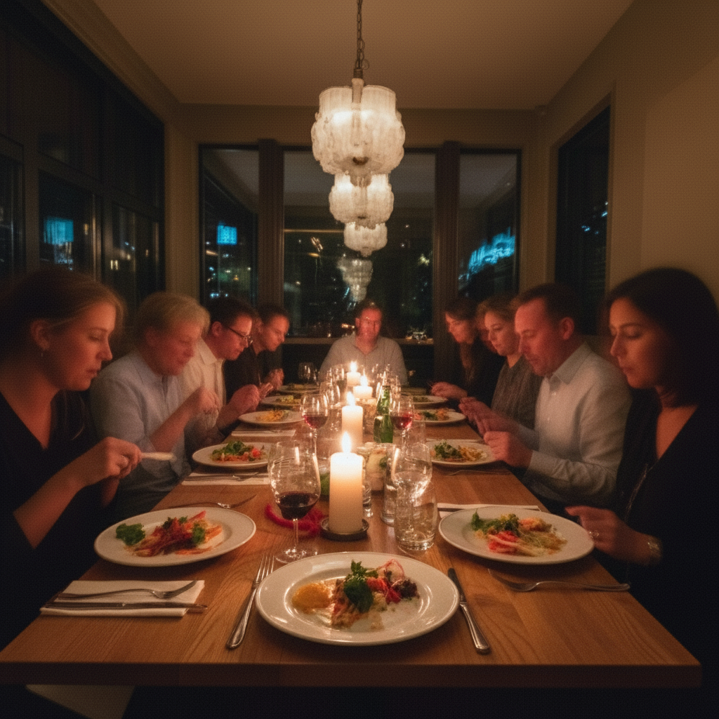 Clear restaurant scene with sharp food and people