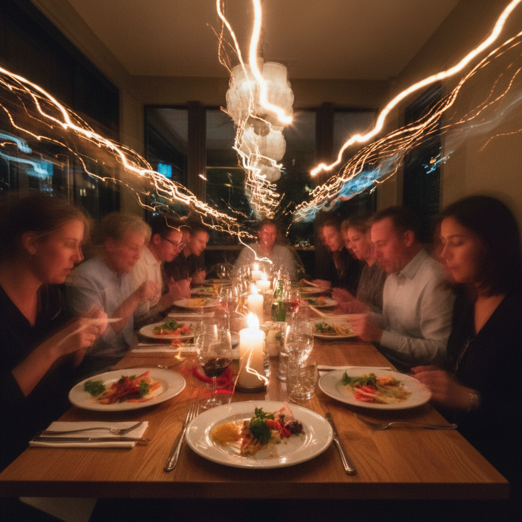 Blurry restaurant scene with motion trails