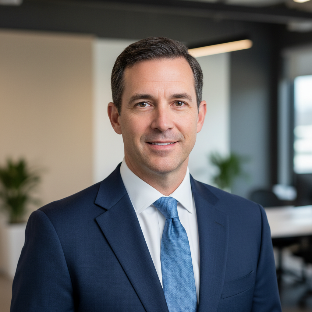 Tightly framed professional headshot with minimal background