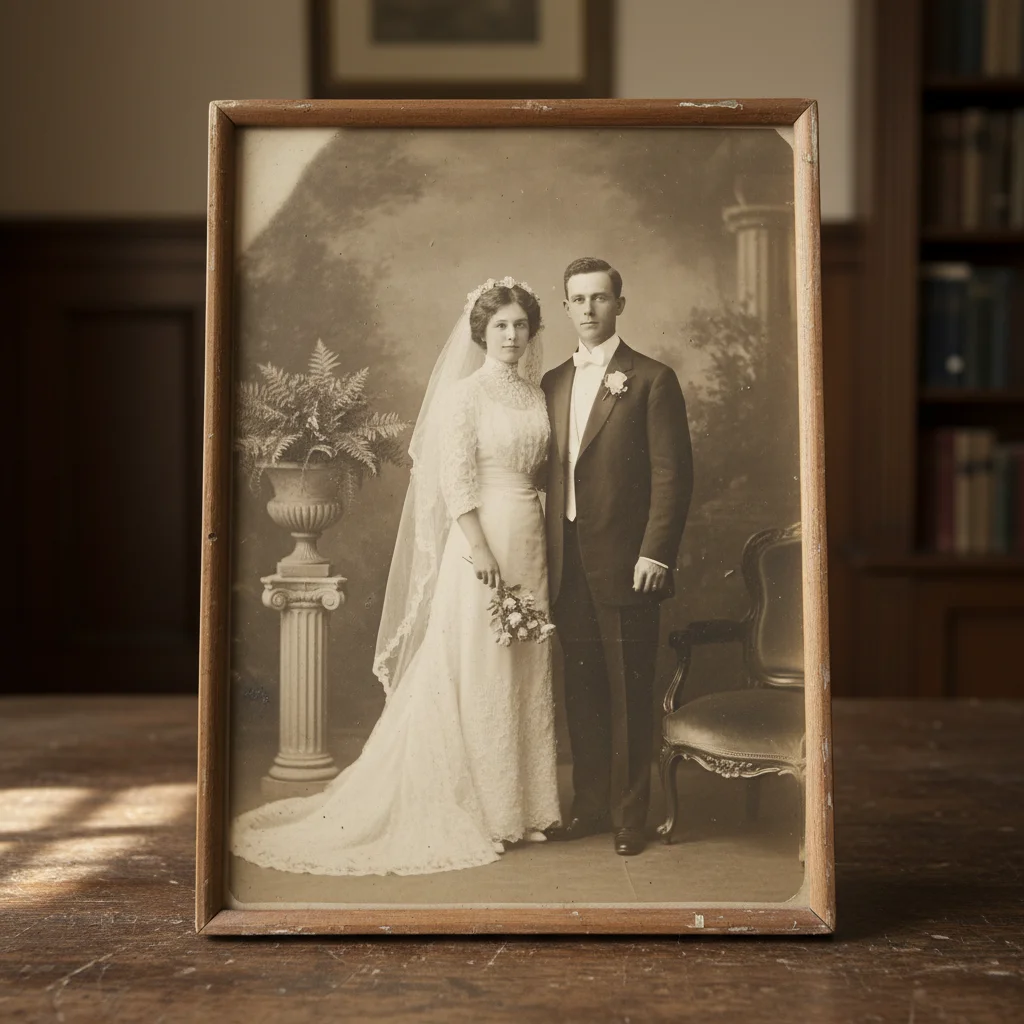 Early 1900s wedding portrait with soft focus