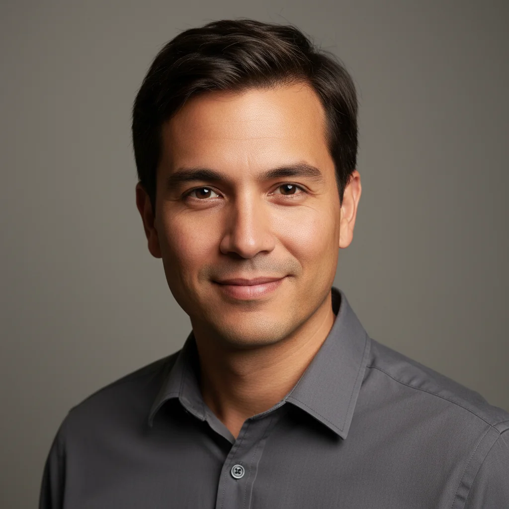 Normal professional headshot of a man with natural skin tone and a slight smile