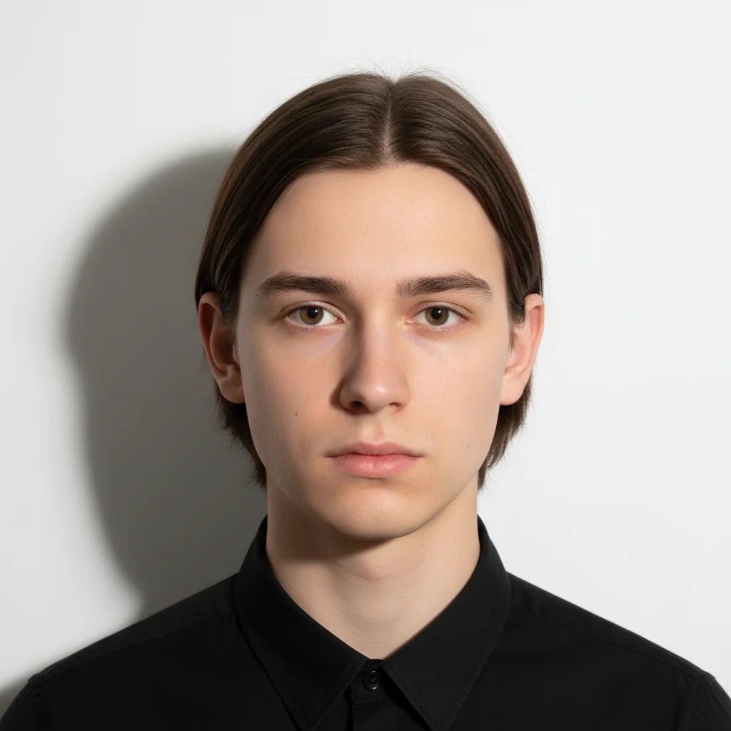 Passport photo with visible shadows on face and behind head