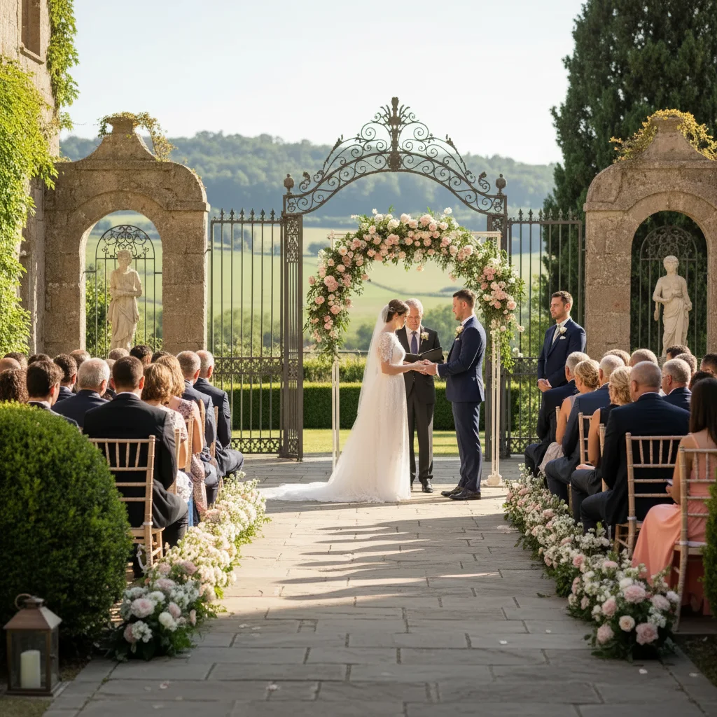 Clean wedding ceremony shot with photobomber removed