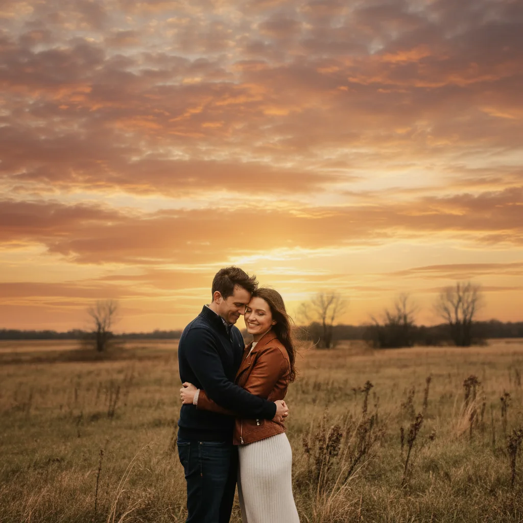 Same portrait with beautiful golden sunset sky