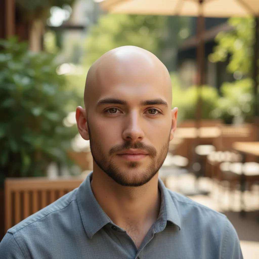 Photo after show what you would look like completely bald with AI