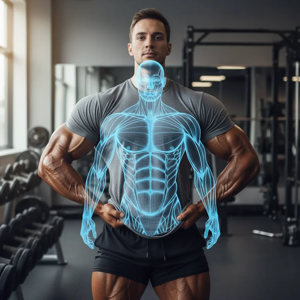 Photo after show what you would look like with a muscular physique with AI