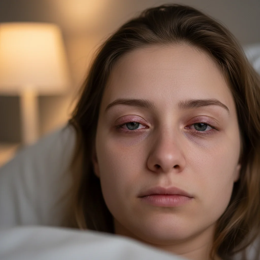 Casual portrait with tired reddish eyes