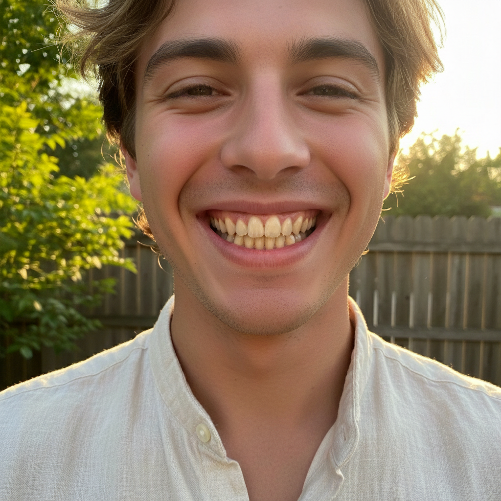 Same selfie with bright, natural white teeth