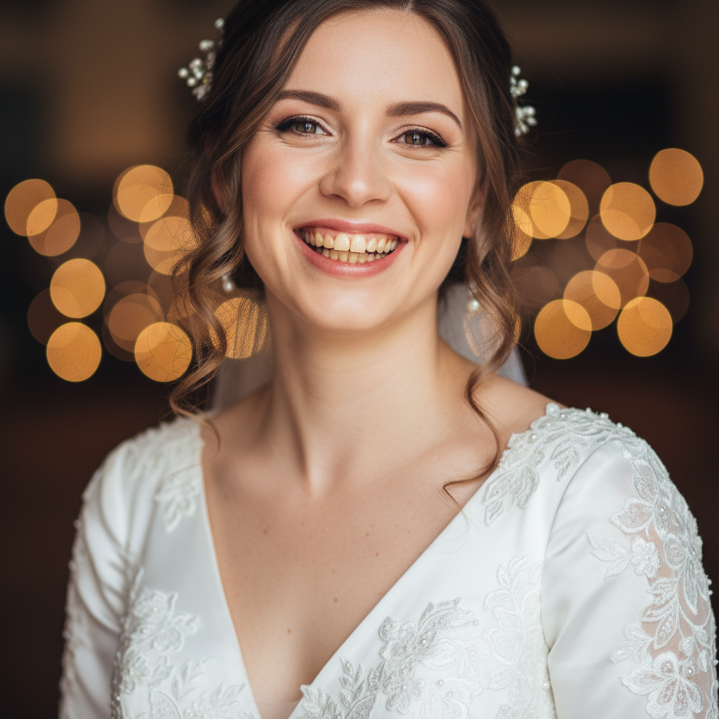 Wedding photo with bright, radiant white teeth