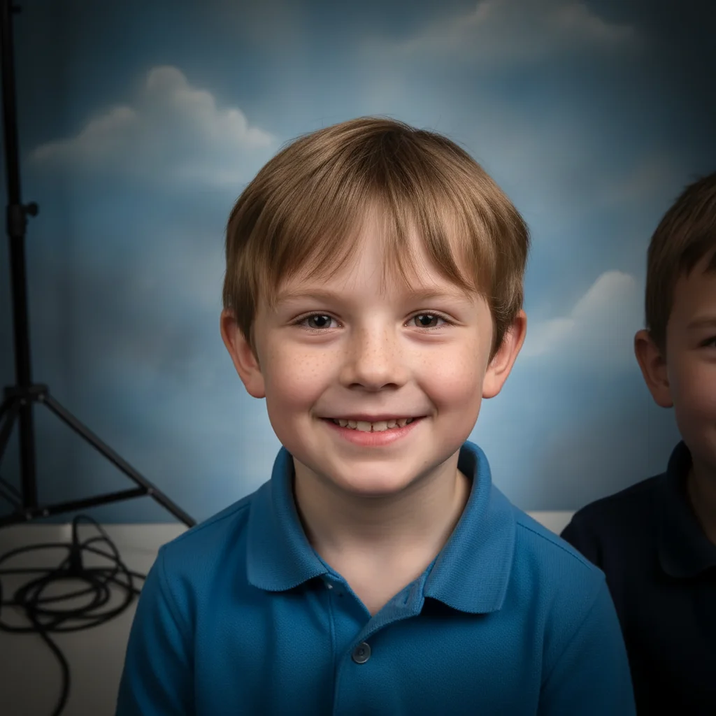 Same portrait with clear glasses and visible eyes