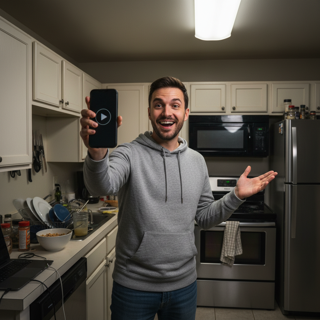 Content creator in kitchen background