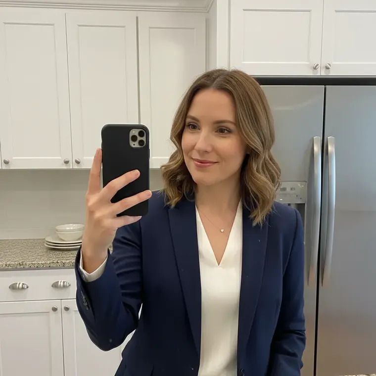 Before and after turning a kitchen mirror selfie into a professional studio headshot